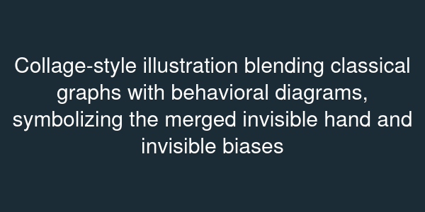 Collage-style illustration blending classical graphs with behavioral diagrams, symbolizing the merged invisible hand and invisible biases
