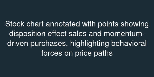 Stock chart annotated with points showing disposition effect sales and momentum-driven purchases, highlighting behavioral forces on price paths