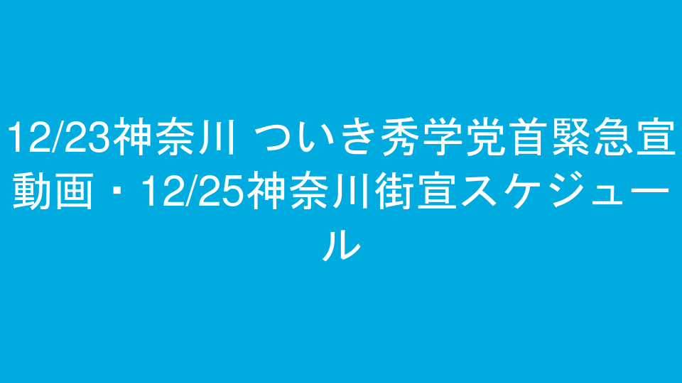 12/23神奈川 ついき秀学党首緊急宣動画・12/25神奈川街宣スケジュール