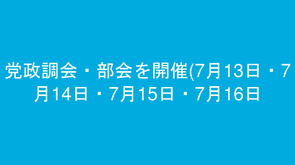 党政調会・部会を開催(7月13日・7月14日・7月15日・7月16日)